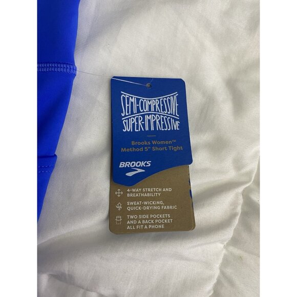 Brooks Women Size Small Method 5” Short Tights Bluetiful Wicking 4 Way Stretch - Picture 3 of 11